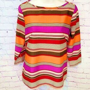 BANANA REPUBLIC ORANGE PURPLE + STRIPE GOLD BUTTON TOP - S